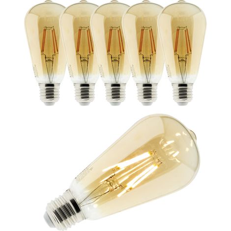 Lot de 6 ampoules déco filament LED ambrée 4W E27 - Elexity