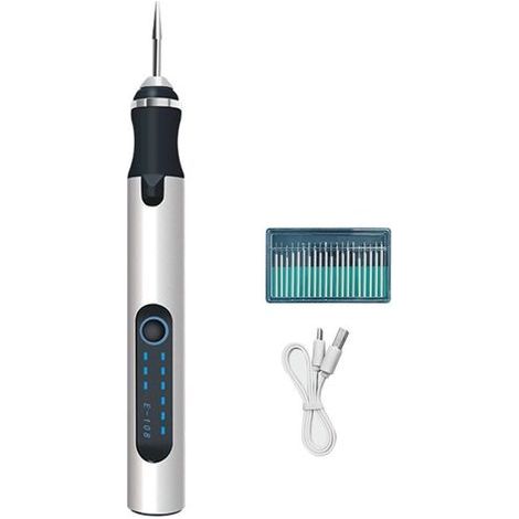 Stylo Graveur Électrique Sans Fil Rechargeable Kit Outil de Meulage pour Art des Ongles et Polissage Argenté (1/5)