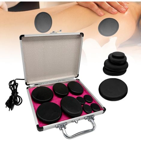 Hot Stone Kit de massage : 9 pierres de massage en basalte dans un coffret chauffant portable, pierres de massage chaudes en basalte pour massage, relaxation, traitement spa (1/5)