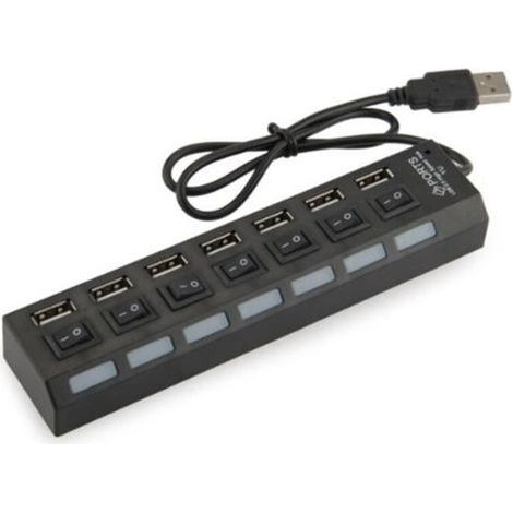 On - Off Computer Light Weight Durable High Speed 7 Port Usb 2.0 Sharing Hub Switch for PC Laptop Black (1/2)