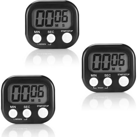 Minuteur Digital - Affichage LCD - Fonction Minuterie Et Chronomètre - Fixation Magnétique Verticale Et Suspendue - Pour Cuisine École Sport - Lot De 3