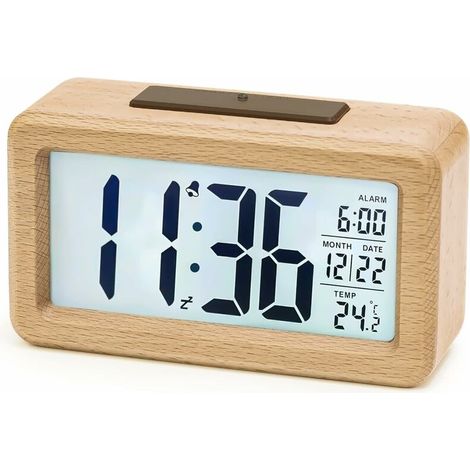 royaluxe -Réveil Numérique en Bois, aboveClock Réveil LED Horloge Digitale sans Tic-tac avec Affichage Date, Température, Fonction Snooze, Horloge Numérique Alimenté par Batterie, 3 Piles AAA Nécessai