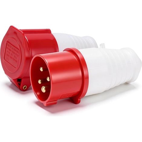 Prise Industrielle Triphasée 4 Broches 16A, Prise Femelle Industrielle et Prise Mâle Industrielle, 3 P + E, 380-415V pour Rallonge Electrique Camping-Car, Usage Intérieur et Extérieur (1/5)