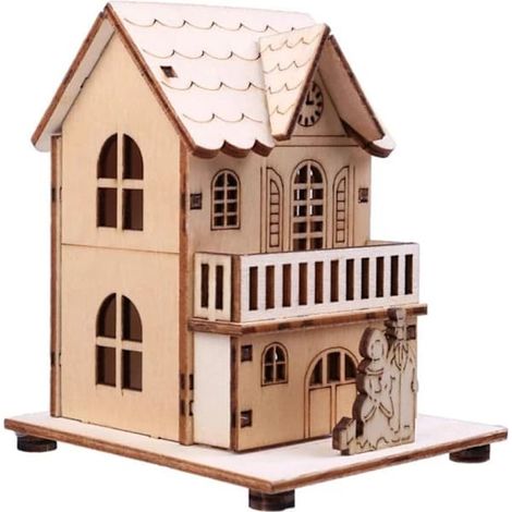 Maison en bois pour Noël, décorations de Noël en bois brut avec (1/5)