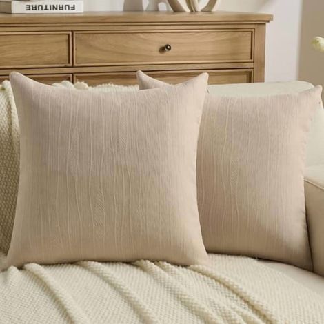 Beige Chenille-Kissenbezüge, 45 x 45 cm, 2er-Pack, weiche Kissenbezüge, moderne Wohndekoration, geeignet für Sofas und Wohnzimmer.