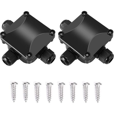Sollbry Caja de conexiones eléctricas impermeable IP68, conector de cable de 3 vías, caja de plástico, juego de 2 cajas de conexiones eléctricas, compatible con cable de 5-10 mm, color negro, con torn (1/5)