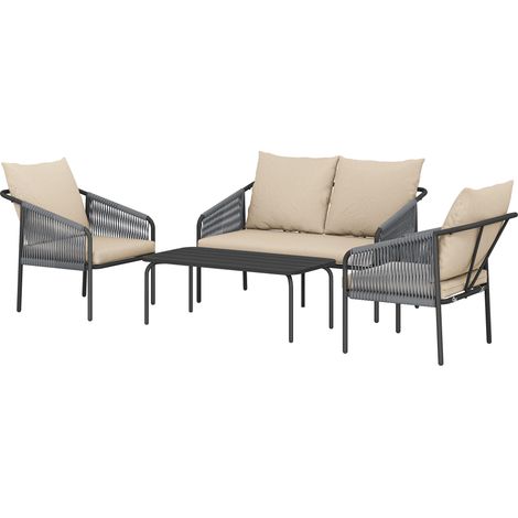 Outsunny Set Giardino Rattan 4 Pezzi, Acciaio Telaio, Cuscini (1/5)