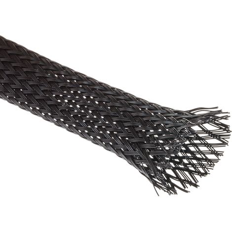 Gaine Tressée 12mm RS PRO, Noir en PET, 30m ( Prix pour Bobine de 30 Mètres )
