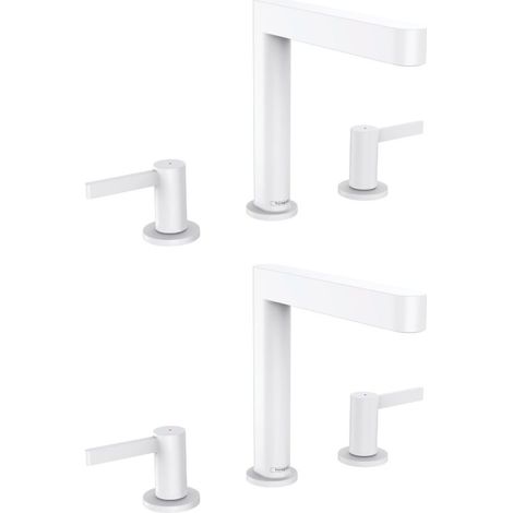 HANSGROHE Mezclador de lavabo con 3 orificios 160, desagüe Push-Open blanco mate Finoris