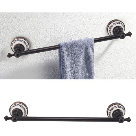 Porte-serviettes en quincaillerie entièrement en cuivre, barre simple, style européen, tringle de suspension, étagère de rangement pour salle de bain, noir antique (1/5)