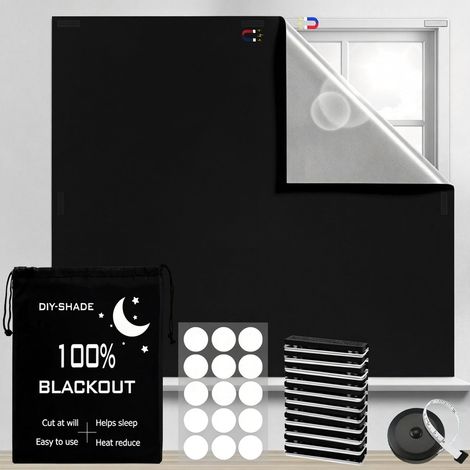 Occultant Magnétique sans Perçage Anti Chaleur 100x150 cm Noir Tissu occultant découpable avec fixation magnétique, idéal chambre, bébé, fenêtre de toit, voyage et camping-car (1/5)