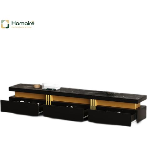 TV-Ständer schwarz aus Spanplatte und Polyester 200 x 40 x 42 cm HOMAIRE (1/5)