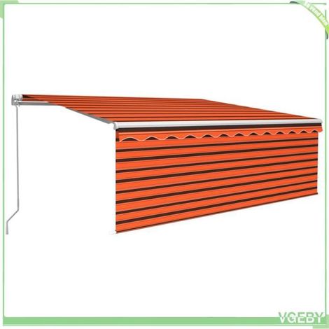 Auvent rétractable manuel - FAFEICY - 3069305 - 4x3 m - Orange et marron - LED solaire (1/5)