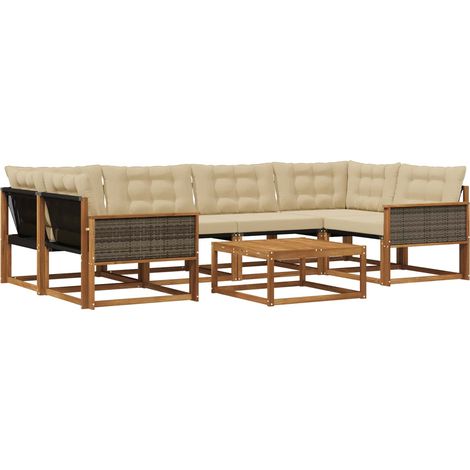 Outdoor Sofa Set with Cushion 7 pcs Natural and Beige vidaXL