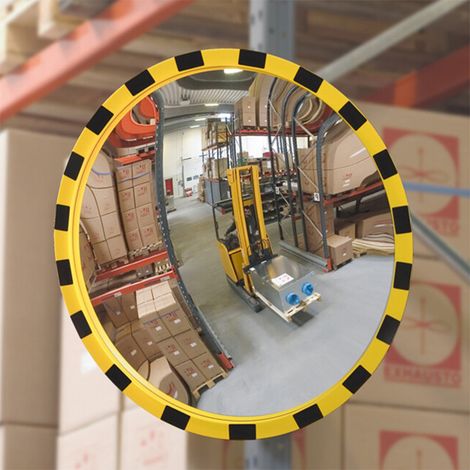 Moravia Industriespiegel rond en acrylique 800 mm cadre noir/jaune + collier