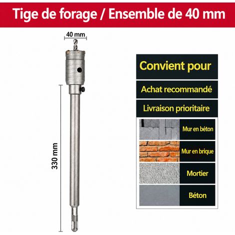 Scie trépan béton set queue carrée 40 mm pour tuyau 1 pouce perforateur maçonnerie 1 g – Livraison gratuite (1/4)