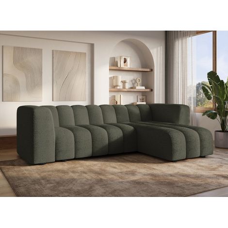 Canapé d'angle réversible en tissu bouclette vert AELIS