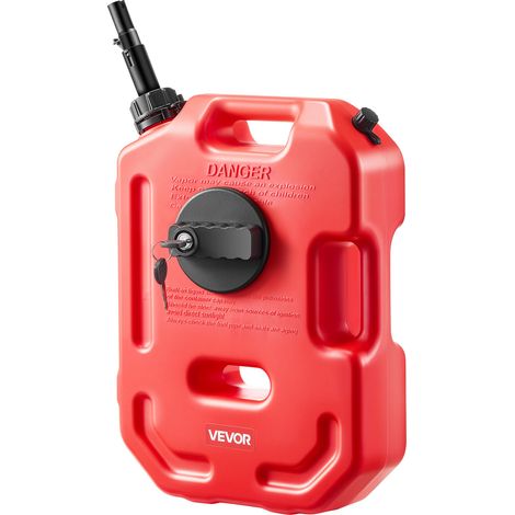 VEVOR Contenitore per Carburante 10 Litri, Tanica Benzina in Polietilene con Beccuccio e Staffa Bloccabile, Portata Massima 0,25L/s, per la Maggior Parte di Auto, Moto, ATV, UTV, Rosso