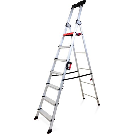 KELI - Échelle Pliable 7 Marches, Escabeau, Marchepied, Aluminium Robuste, Qualité Professionnelle, Poignée de Transport (1/4)