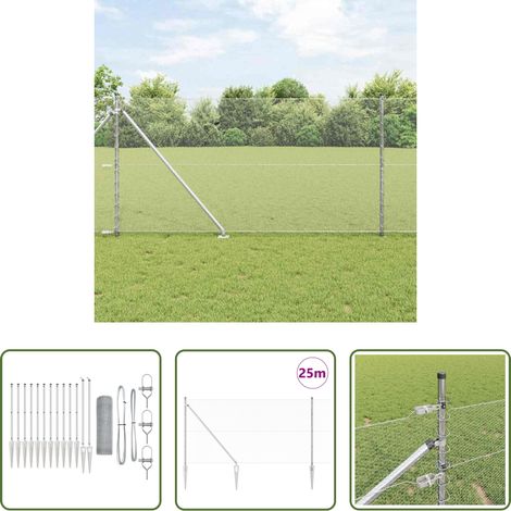 vidaXL Sécurité extérieure - Poteau de clôture. Argenté 25 x 1 m (mailles de 13 mm) Acier (1/5)