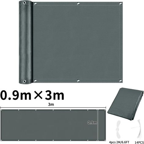 (Gris 90 x 300 cm) Toile pare-soleil imperméable perforée, pour balcon, terrasse ou jardin (brise-vue). (1/5)