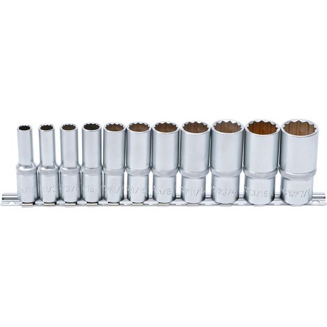 BGS  Set  di  chiavi  a  bussola  dodecagonali,  profonde,  attacco  quadro  interno  10  mm  (3/8")  misure  in  pollici,  11  pezzi  -  6859. (1/6)