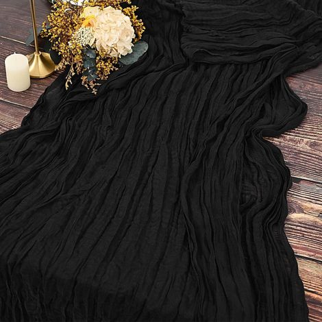 2er Set Tischläufer Schwarz 90x300cm Gaze Stoff Rustikal Boho Hochzeit Deko