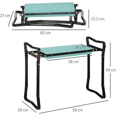 Banc de jardinage à genoux, tabouret de jardin pliable, supportant les genoux jusqu'à 150 kg, mousse EVA, acier, vert foncé, 58 x 28 x 49 cm, pour travailler confortablement au jardin. (1/5)