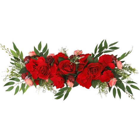 Guirnalda artificial de rosas rojas para decoración de paredes, puertas de entrada, arcos nupciales, decoración de mesas y accesorios para el hogar. Guirnalda de plástico hecha a mano, 65 x 16 cm, 150 (1/5)