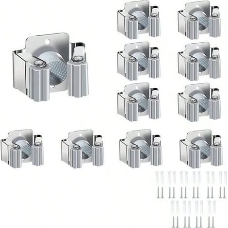 Support Balai Mural à Franges, 10 Pièces Accroche Balai Mural, à Usage Intensif, Porte Balais Mural, Range Outils de Jardin Cuisine Garage de Bain Gris (1/2)