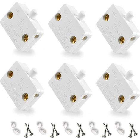 Interruptor de luz de contacto momentáneo automático para puertas de armarios, juego de 6 piezas, blanco (1/4)