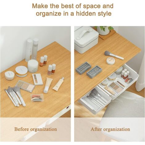 Organizador de cajones blanco para debajo del escritorio, caja de almacenamiento autoadhesiva para oficina, caja para cajón oculto (1/2)