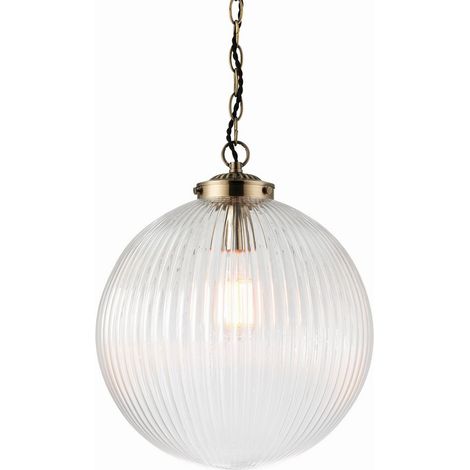 Endon Brydon - Lampadario a sospensione con globo a 1 luce in ottone antico, vetro trasparente, attacco E27 (1/5)