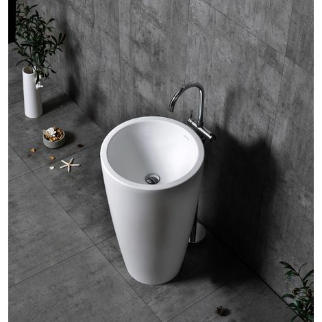 Lavabo de columna tótem TWZ16 de resina mineral (Solid Stone) - 50 x 50 x 90 cm (1/3)