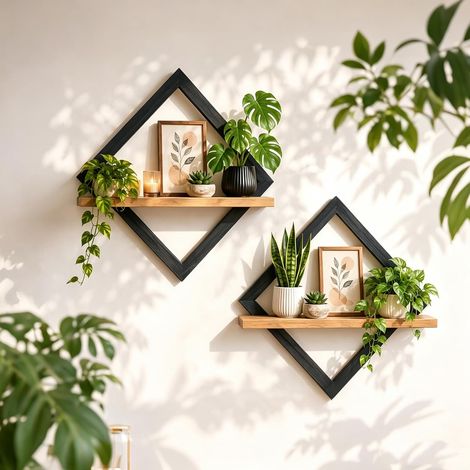 Étagères en Bois pour la Décoration Murale Beige Étagère Murale Bohème (1/5)