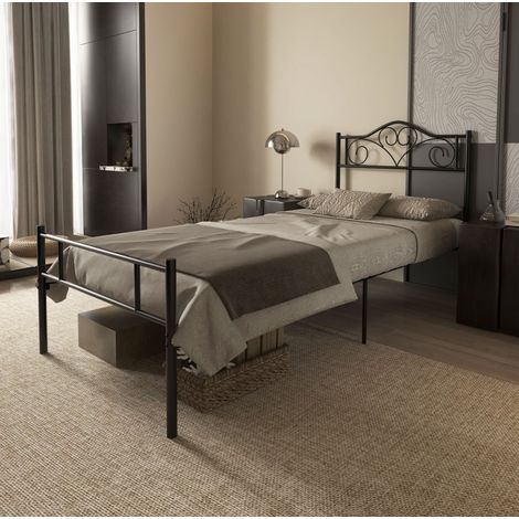 Letto singolo con doghe in metallo 90x200 nero OKMYHOME (1/5)