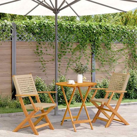Ensemble de bistro 3 pcs-Salon de jardin bistro beige résine tressée et bois massif 229267 (1/5)