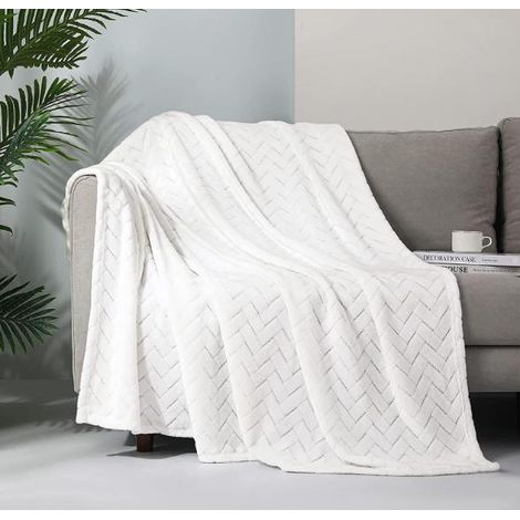 Couverture en polaire en peluche ,couverture de canapé taille queen, couverture décorative douce et moelleuse pour canapé- confortable et légère,Blanc, 127x152 cm (1/5)