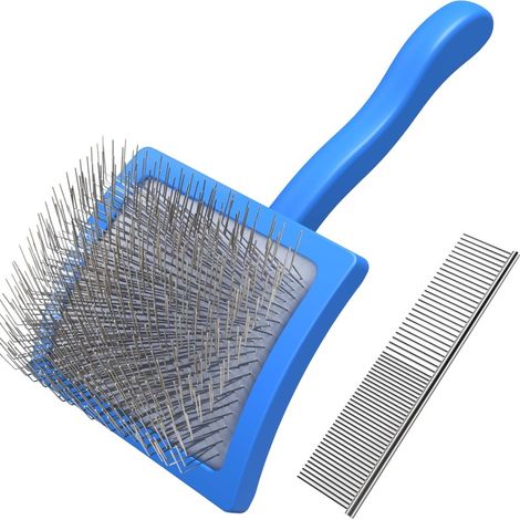Lot de 2 brosses lissantes et peigne pour chiens, picots longs anti-nœuds (Bleu) (1/5)