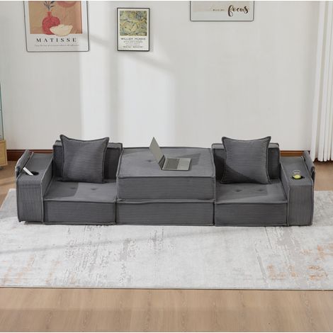 Divano letto 2 posti 162x78x66 cm grigio scuro, modulare, velluto a coste MEUBLIV (1/5)