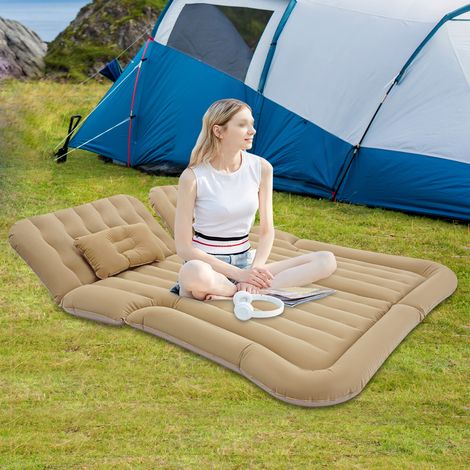 WAOBDLA Matras d'air gonflable portable beige avec pompe d'air électrique DC12V 75W pour l'aventure en plein air de camping (1/5)