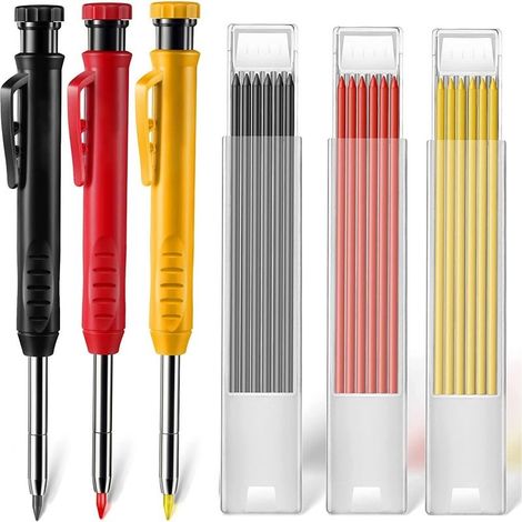 Set of crayons of charpentier, 3 pieces, pencil to hole deep with blade to épluier integrated and 18 cartridges of replacement, tool of trace, the construction, the architectes, Red (1/5)