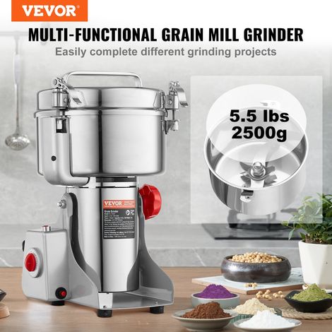 Moulin à Épices Électrique 2500 g, Broyeur à Grains Commercial 3400 W à Haute Vitesse, Moulin à Farine en Acier Inoxydable, Type Oscillant, pour Moudre Rapidement Céréales Épices Herbes Cafés (1/5)