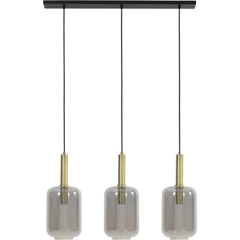 Light & Living - hängeleuchte - Lekar - bronze - glas rauchglas -