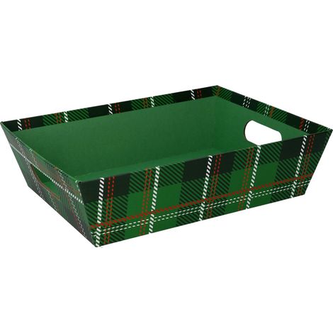 CESTA IN CARTONE VERDE SCOZZESE RETTANGOLARE 31X22H9CM