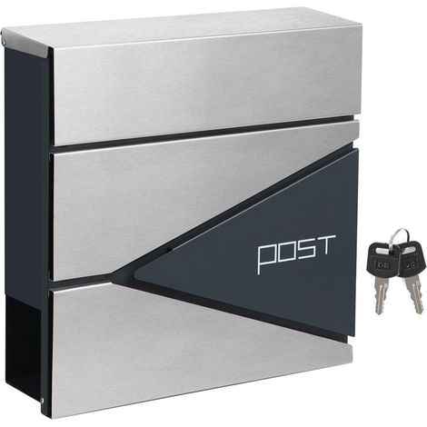 Boîte aux lettres murale avec porte-journaux clés facile à installer design moderne gris anthracite et argenté (1/3)