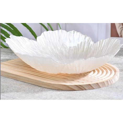 Coupe à fruits en cristal de style nordique moderne, en forme de fleur avec nacre, grande assiette décorative pour les collations à usage domestique (blanc, 25,7 x 6,3 cm) (1/4)
