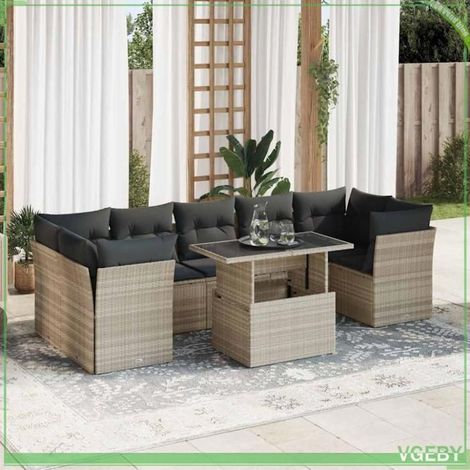 Salon de jardin - 3326123 - 8 places - Résine tressée gris clair - Rangement sous assise (1/5)