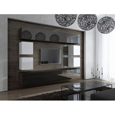 Ensemble meuble TV CONCEPT 17 noir-blanc brillant 249 cm (1/2)