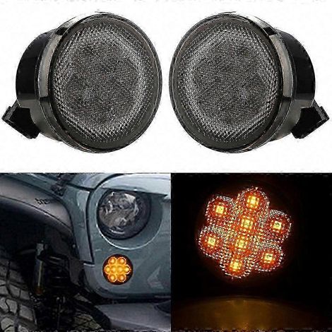 Gelbe LED-Blinker vorne für Jeep Wrangler JK 2007-2017, Seitenmarkierungsleuchten-Set, orange Farbe, direkter Ersatz, Doppelbirne, kompatibel mit 2- und 4-türigen Modellen, wasserdicht und langlebig. (1/5)